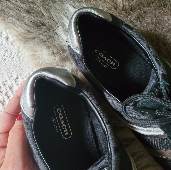COACH Q582 Jayme Sneakers Shoes Womens Size 9.5M Black Silver Suede. F-119 - Picture 11 of 12